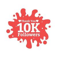 10K follower celebration stylish text effect. Thanksgiving for 10K followers with vector illustration. Red color 10K follower font design celebration with love shape.