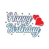 Happy birthday calligraphy design. Happy birthday calligraphy with white color shade and blue outline. Happy birthday vector illustration with red love shape.