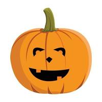 diseño de calabaza con ojos aterradores para el evento de halloween con color naranja y verde. diseño de linterna de calabaza con cara sonriente sobre un fondo blanco para halloween. vector