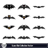 diseño de vector de murciélago de miedo de halloween sobre un fondo blanco. vector de murciélago con color negro y cara de miedo. colección de murciélagos de halloween con ilustración de vector de cara de diablo aterrador.