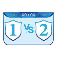 Sports match scoreboard Stylish vector illustration. A blue colour scoreboard on a white background. Sports team logo space on a shield shape with the scoreboard.