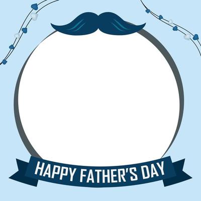 Stylish Fathers Day greeting design with a mustache and ribbon. Modern Social media frame for father's day. Beautiful happy father's day frame for social media blue color.