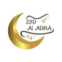 feliz celebración del festival musulmán eid al adha. diseño de caligrafía eid al adha con decoraciones arabescas doradas, vector de luna dorada.