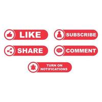 Subscribe button collection with the like, share, and comment section. Stylish metallic color button collection for social media posts. Metallic red color design for social media.