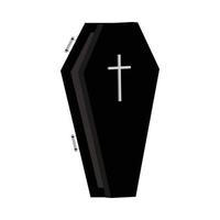 Halloween black burial coffin design on a white background. Coffin with isolated shape design. Halloween burial coffin party element vector illustration. Coffin vector with a Christian cross symbol.