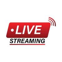 Live streaming icon design for the broadcast system. Live streaming icon with red and white color. Live streaming vector design with font effect. Red and white gradient color design.