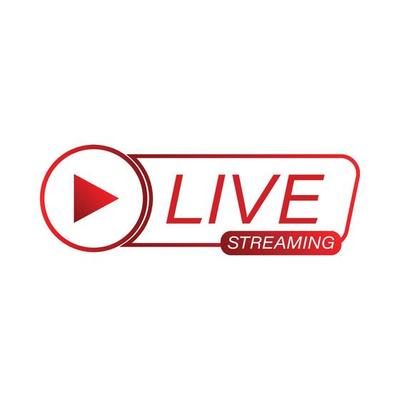 Live streaming icon design for the broadcast system. Live streaming icon with red and white metallic color. Live streaming vector design with font effect. Red and white gradient color design.