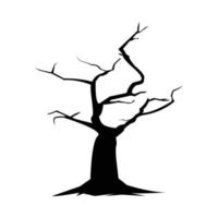 Ilustración de vector de silueta de árbol muerto sobre un fondo blanco. diseño de silueta de árbol grande de halloween con color negro oscuro. diseño vectorial espeluznante para halloween.