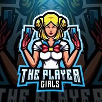The player girls esport mascot logo vector