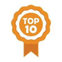 Single Badge with orange and white color shade. A single orange badge on white background. Top 10 single badge with ribbon. vector