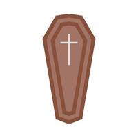 Halloween burial coffin design on a white background. Coffin with isolated shape design. Halloween burial coffin party element vector illustration. Coffin vector with a Christian cross symbol.