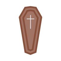 Halloween burial coffin design on a white background. Coffin with isolated shape design. Halloween burial coffin party element vector illustration. Coffin vector with a Christian cross symbol.