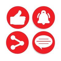 Social media button collection vector design. Red and white color button collection. Social media button elements with like, share, and comment sections.