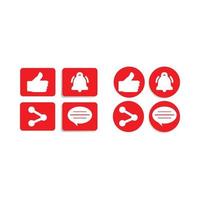Button collection for social media vector design. Red and white color button collection. Social media button elements with like, share, and comment sections.