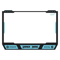 Live game streaming overlay with dark black color. Stylish live streaming overlay frame. Screen overlay for live streamers.  Dark black color overlay frame with light blue color donation buttons. vector