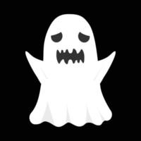 Halloween scary little white ghost design on a black background. Ghost with abstract shape design. Halloween white ghost party element vector illustration. Ghost vector with a scary face.