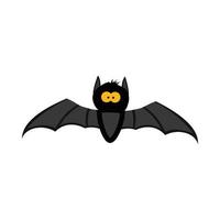 Murciélago aterrador negro de halloween con ilustración de vector de ojos amarillos. diseño de murciélago negro con sombra de color amarillo y madera. diseño de elementos de fiesta de halloween con un murciélago negro aterrador con ojos amarillos.