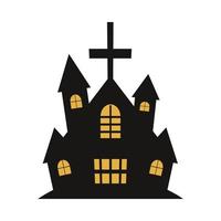 Halloween spooky house design with yellow and dark black color shade. Scary house silhouette vector design on a white background. Silhouette design for Halloween event with house vector.