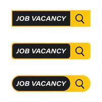 vector de barra de búsqueda de vacante de trabajo con sombra de color amarillo, concepto de contratación con una lupa, vacante dentro de la forma negra, diseño de fuente de concepto de contratación de vacante de trabajo.