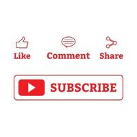 Subscribe button collection for social media vector design. Simple red and white color subscribe button collection. Social media button elements with like, share, and comment sections.