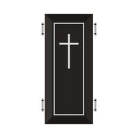 Halloween coffin design on a white background. Coffin with isolated shape design. Halloween black burial coffin party element vector illustration. Coffin vector with a Christian cross symbol.