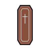 Halloween wood color coffin design on a white background. Coffin with isolated shape design. Halloween burial coffin party element vector illustration. Coffin vector with a Christian cross symbol.