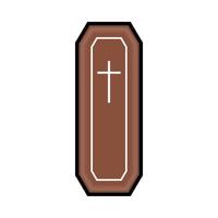 Halloween wood color coffin design on a white background. Coffin with isolated shape design. Halloween burial coffin party element vector illustration. Coffin vector with a Christian cross symbol.