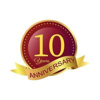 Anniversary badge design with golden gradient color. Anniversary royal badge design with a shield shape. Golden and maroon badge design with ribbon vector illustration.