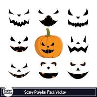 Halloween pumpkin face vector design collection on a white background. Pumpkin face design with evil smile collection with a yellow pumpkin. Scary face design for Halloween event.