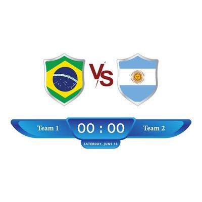 Football game scoreboard collection. Soccer scoreboard with blue color shade. Sports scoreboard with the national flag. Brazil VS Argentina matches the lower third overlay with a blue shade.