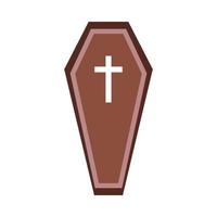 Halloween coffin vector design on a white background. Halloween coffin design with wood color shade and Christian cross. Coffin vector illustration for upcoming Halloween event.