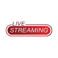 Live streaming icon design for the broadcast system. Live streaming icon with red and white color. Live streaming vector design with font effect. Stylish red and white metallic color design.