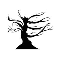 Ilustración de vector de silueta de árbol muerto grande de halloween sobre un fondo blanco. diseño de silueta de árbol de halloween con color negro oscuro. diseño vectorial espeluznante para halloween.