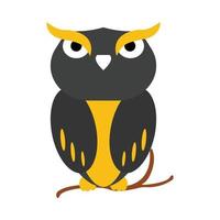 Halloween spooky owl sitting on a branch of the tree with dark black and yellow color shade. Scary design for Halloween event vector illustration. Halloween scary owl design on a white background.