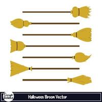 Halloween scary witch broom vector design on a white background. Spooky broomstick design with wood color and golden shade. Halloween spooky witch broomstick design collection.