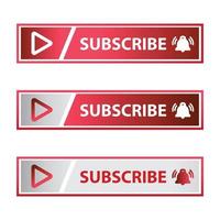 Red and ash subscribe button in flat style rectangle vector illustration. Simple rectangle metallic subscribe button with red and ash color shade. White background with a bell icon vector.