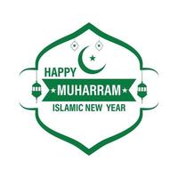 feliz celebración del año nuevo islámico, feliz año nuevo islámico muharram, gráfico vectorial de la mezquita, elegante diseño de fuente verde. conmemorando el feliz día de muharram. vector