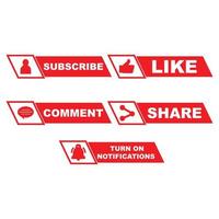 Subscribe button stylish collection with multiple shapes. Red color button collection with like, comment, and share icon. Metallic red color social media button collection. vector