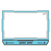 Live game streaming overlay with light blue color shade. Stylish live streaming overlay frame. Screen overlay for live streamers. Cyan color overlay frame with black shade donation buttons. vector