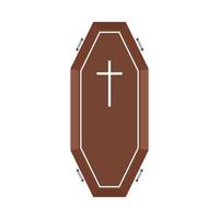 Halloween scary coffin vector design on a white background. Halloween coffin design with wood color shade and Christian cross. Wood color coffin vector illustration for upcoming Halloween event.