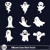 Spooky ghost design with white color and black shade. Halloween spooky ghost design collection. Halloween scary ghost vector design on a white background.