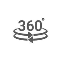 Vector de icono de 360 grados, símbolo de aplicación giratoria circular de 360 grados.