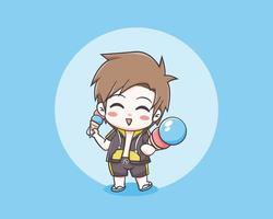 Cute boy in summer time cartoon illustration vector