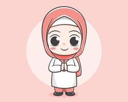 cute muslim girl cartoon character vector