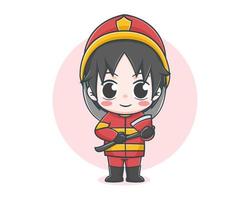 Cute fireman holding an axe cartoon illustration vector