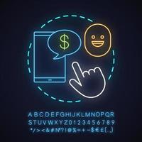 Receive payment neon light concept icon. E-payment idea. Digital wallet. Glowing sign with alphabet, numbers and symbols. Transaction. Vector isolated illustration