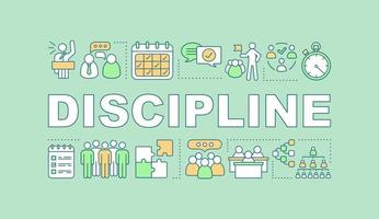 Discipline word concepts banner. HR management. Teamwork. Leadership, partnership. Staff, personnel. Colleagues interaction. Isolated lettering typography with linear icons. Vector illustration