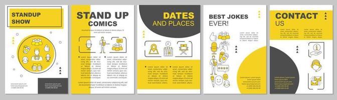 Standup show brochure template layout. Event in theatre. Concert, cinema. Flyer, booklet print design with linear illustrations. Vector page layouts for magazines, annual reports, advertising posters