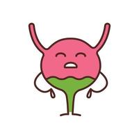 Sad urinary bladder character color icon. Unhealthy urinary tract. Urinary system diseases. Cystitis. Isolated vector illustration