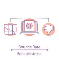 Bounce rate decreasing concept icon. SMM statistics, metrics. Audience growth rate. Sales conversion idea thin line illustration. Vector isolated outline drawing. Editable stroke